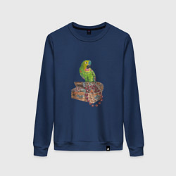 Женский свитшот Зеленый попугай на сундуке с сокровищами