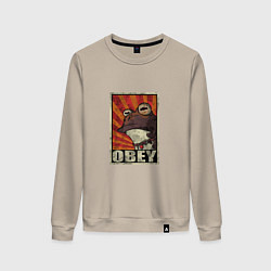 Свитшот хлопковый женский Obey frog, цвет: миндальный