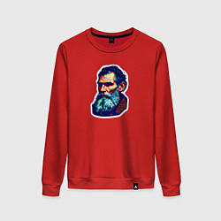 Свитшот хлопковый женский Лев Толстой арт, цвет: красный