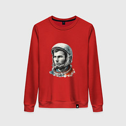 Свитшот хлопковый женский Юрий Гагарин в современном стиле, цвет: красный