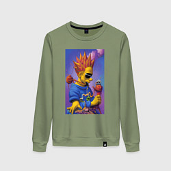 Свитшот хлопковый женский Bart Simpson - нейросеть - сюрреализм, цвет: авокадо