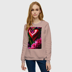 Свитшот хлопковый женский Сердце с цветами, цвет: пыльно-розовый — фото 2