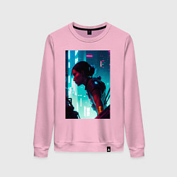 Свитшот хлопковый женский Синтвейв Cyberpunk 3, цвет: светло-розовый