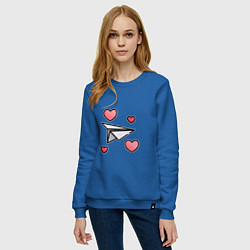 Свитшот хлопковый женский Бумажный самолетик - сердца, цвет: синий — фото 2
