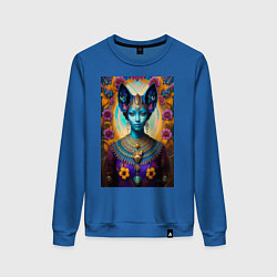 Свитшот хлопковый женский Женщина Кошка египетский стиль - нейросеть, цвет: синий