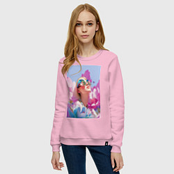 Свитшот хлопковый женский Весенняя девушка в цветах, цвет: светло-розовый — фото 2