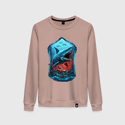 Свитшот хлопковый женский Огромная акула Мегалодон, цвет: пыльно-розовый