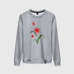 Свитшот хлопковый женский Нежные акварельные цветы в японском стиле, цвет: меланж