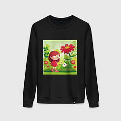 Свитшот хлопковый женский Девочка на прогулке, цвет: черный