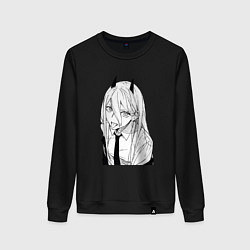 Свитшот хлопковый женский Пауэр с рожками - человек бензопила, цвет: черный