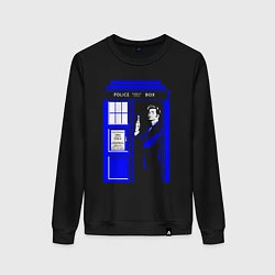 Свитшот хлопковый женский Доктор Кто у двери Тардис, цвет: черный