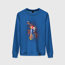 Свитшот хлопковый женский Огненный мотоцикл, цвет: синий
