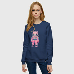Свитшот хлопковый женский Розовый мишка космонавт, цвет: тёмно-синий — фото 2