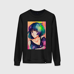 Свитшот хлопковый женский Девушка аниме, цвет: черный