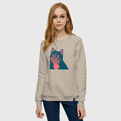 Свитшот хлопковый женский Vintage pixel cat, цвет: миндальный — фото 2