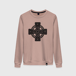 Свитшот хлопковый женский Кельтский крест, цвет: пыльно-розовый