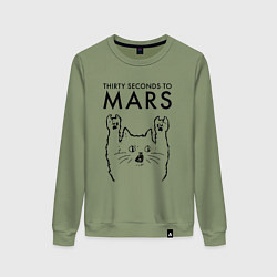 Свитшот хлопковый женский Thirty Seconds to Mars - rock cat, цвет: авокадо
