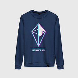 Свитшот хлопковый женский No Mans Sky в стиле glitch и баги графики, цвет: тёмно-синий