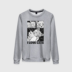 Свитшот хлопковый женский I love cats comic, цвет: меланж