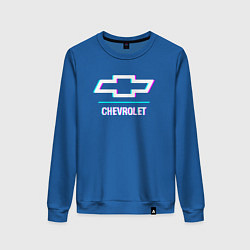Свитшот хлопковый женский Значок Chevrolet в стиле glitch, цвет: синий