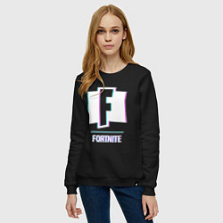 Свитшот хлопковый женский Fortnite в стиле glitch и баги графики, цвет: черный — фото 2
