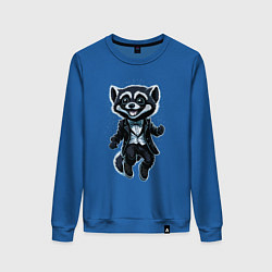 Свитшот хлопковый женский Счастливый енот, цвет: синий
