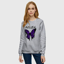 Свитшот хлопковый женский Gothic black butterfly, цвет: меланж — фото 2