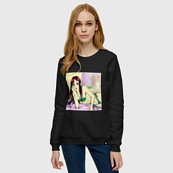 Свитшот хлопковый женский Уютная спальня, цвет: черный — фото 2