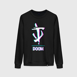 Свитшот хлопковый женский Doom в стиле glitch и баги графики, цвет: черный
