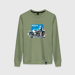 Свитшот хлопковый женский Ретро мотоцикл акварелью, цвет: авокадо