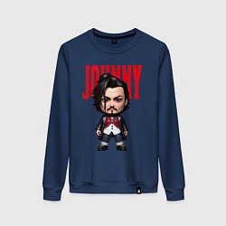 Свитшот хлопковый женский Johnny Depp - cool dude - pop art, цвет: тёмно-синий