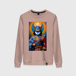 Свитшот хлопковый женский Кот-самурай - нейросеть, цвет: пыльно-розовый