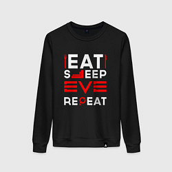 Свитшот хлопковый женский Надпись eat sleep EVE repeat, цвет: черный