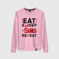 Свитшот хлопковый женский Надпись: eat sleep The Sims repeat, цвет: светло-розовый