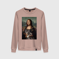 Свитшот хлопковый женский Мона Лиза с котиком, цвет: пыльно-розовый