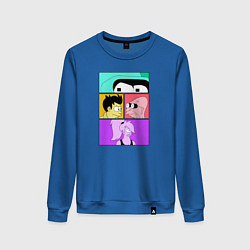 Свитшот хлопковый женский Futurama: Бендер Лила Фрай и профессор, цвет: синий
