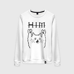 Свитшот хлопковый женский HIM - rock cat, цвет: белый