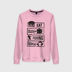 Свитшот хлопковый женский Eat sleep fishing repeat, цвет: светло-розовый