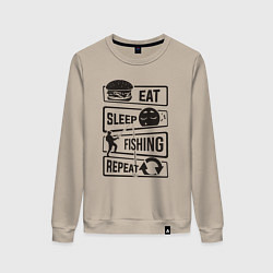 Свитшот хлопковый женский Eat sleep fishing repeat, цвет: миндальный