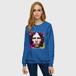 Свитшот хлопковый женский Jim Morrison Glitch 25 Digital Art, цвет: синий — фото 2