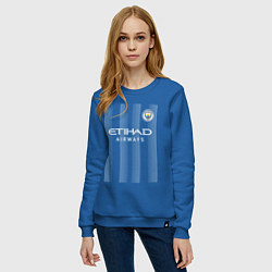 Свитшот хлопковый женский Эрлинг Холанд Манчестер Сити форма 2324, цвет: синий — фото 2