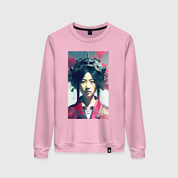 Свитшот хлопковый женский Japanese girl - cyberpunk - neural network, цвет: светло-розовый
