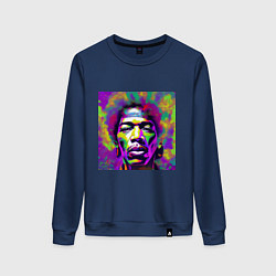 Свитшот хлопковый женский Jimi Hendrix in color Glitch Art, цвет: тёмно-синий
