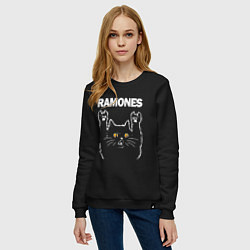 Свитшот хлопковый женский Ramones rock cat, цвет: черный — фото 2