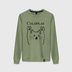 Свитшот хлопковый женский Coldplay - rock cat, цвет: авокадо