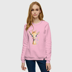 Свитшот хлопковый женский Милый жираф, цвет: светло-розовый — фото 2