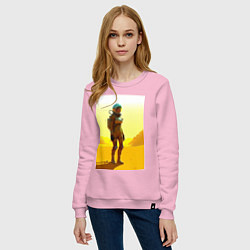 Свитшот хлопковый женский Девушка-астронавт в пустыне - нейросеть, цвет: светло-розовый — фото 2