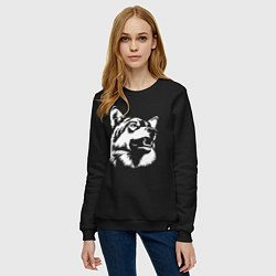 Свитшот хлопковый женский Голова волка Wolf head, цвет: черный — фото 2