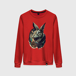 Свитшот хлопковый женский Свирепый зайчара - нейросеть, цвет: красный