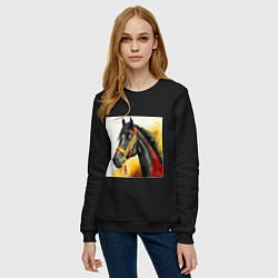 Свитшот хлопковый женский Вороной конь, цвет: черный — фото 2